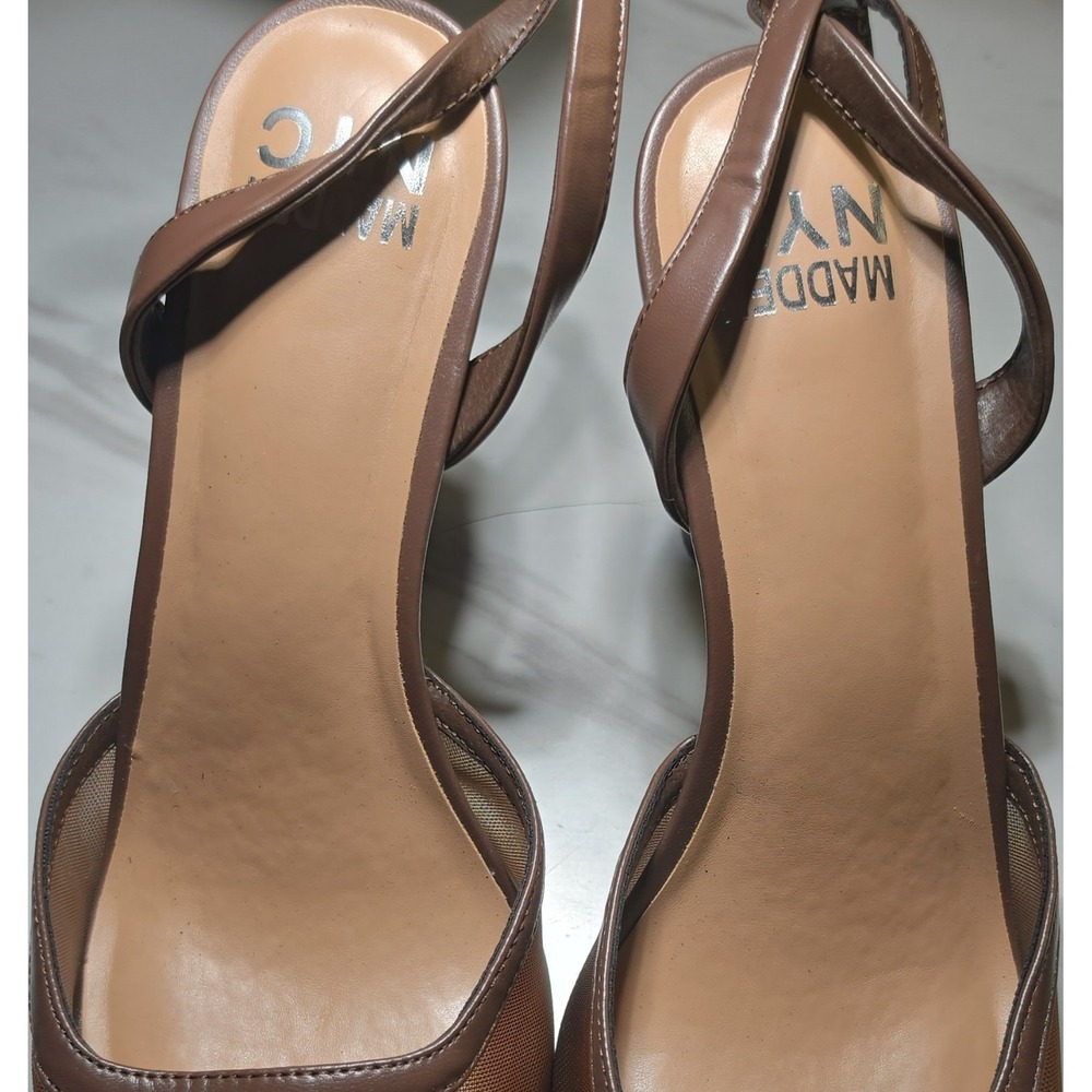 Madden NYC Women's Brown Strappy Pointed‎ Toe Ankle Strap Stiletto Heels 11